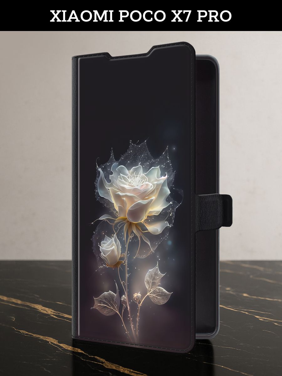 Чехол-книжканаPocoX7Pro(ПокоХ7Про)скартойсцветочками