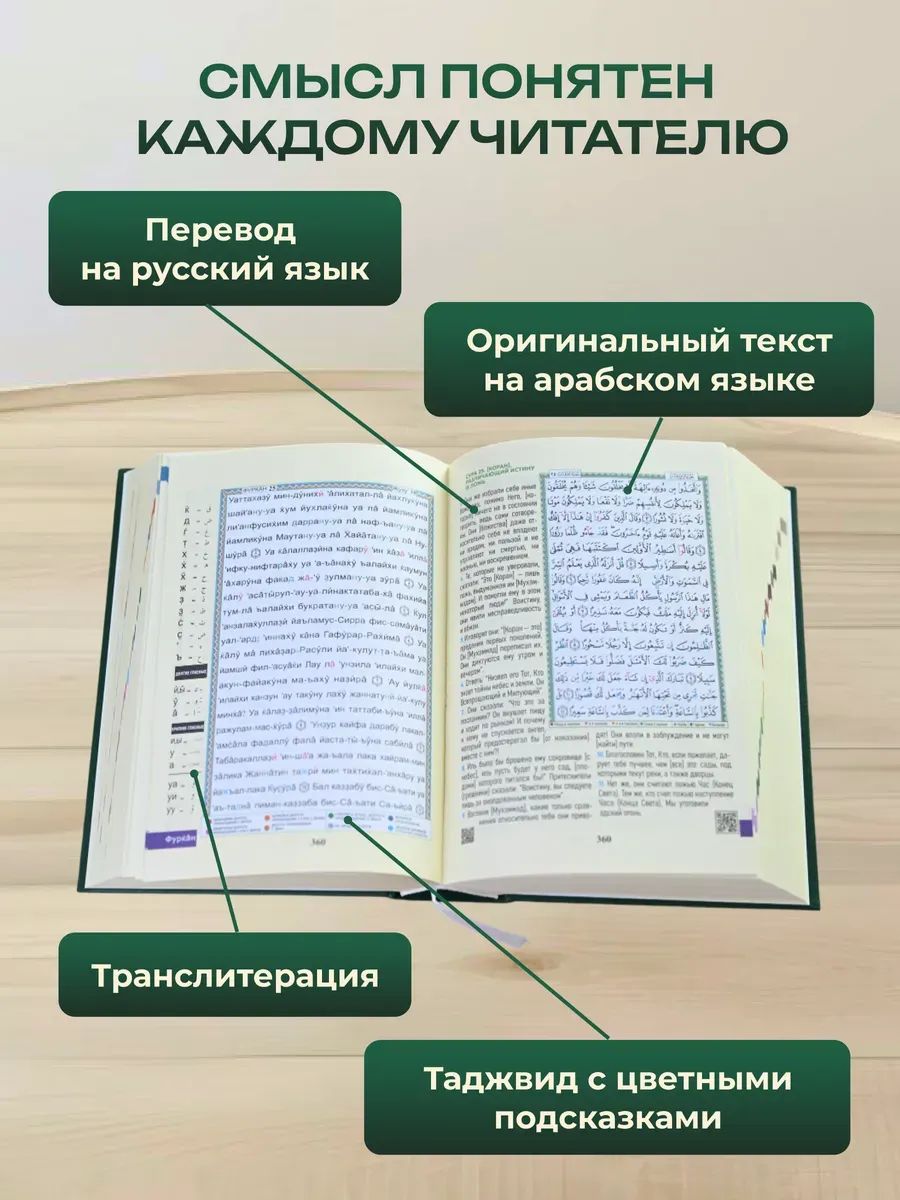 Таджуид Коран 5 в 1 мусхаф с таджвидом, переводом на русский язык и транслитерацией | Tajweed Quran 5-in-1 Mushaf with Russian Translation and Transliteration - Ozon image 1