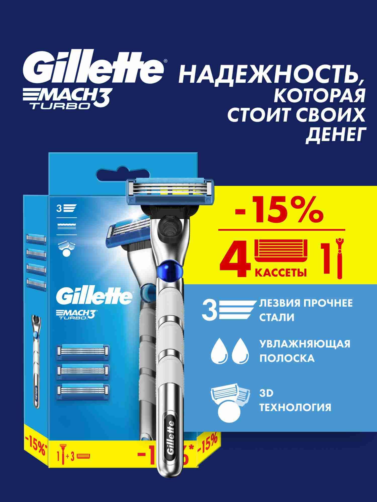 Бритва Gillette Mach3 Turbo мужская многоразовая, станок для
