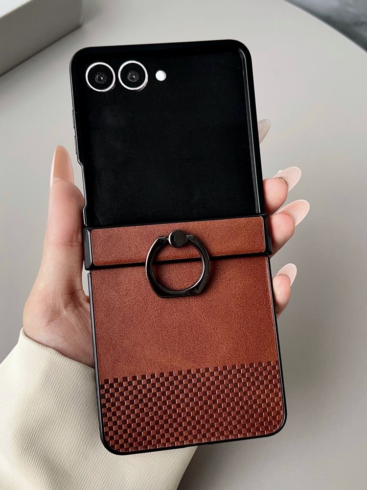 智能手机壳 用于 Samsung Galaxy Z Flip7, 人造皮革, 深棕色