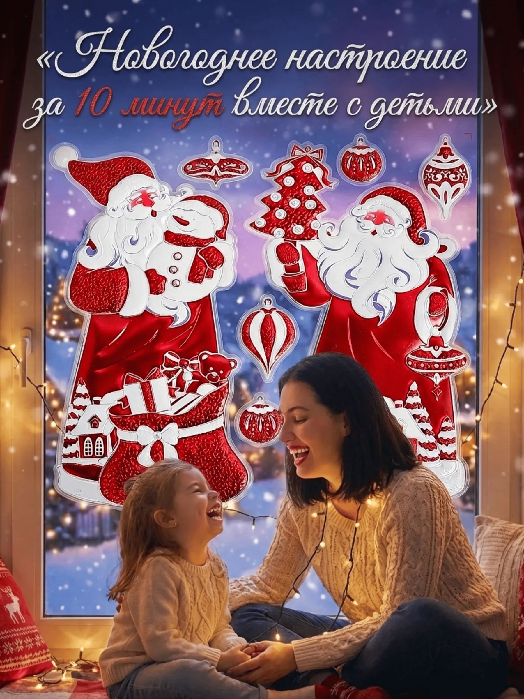 Новогодние наклейки Санта-Клаус Красный 37x31CM ТИП №1 Китай