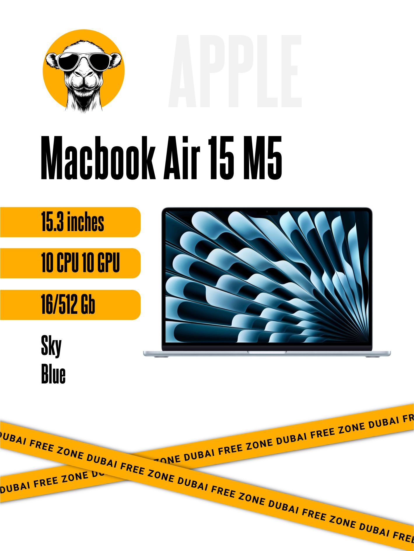 Apple Ноутбук 15.3", Apple M5 (10 CPU, 10 GPU), RAM 16 ГБ, SSD 512 ГБ, Apple M5 GPU (10-core), MacOS, голубой, Английская раскладка