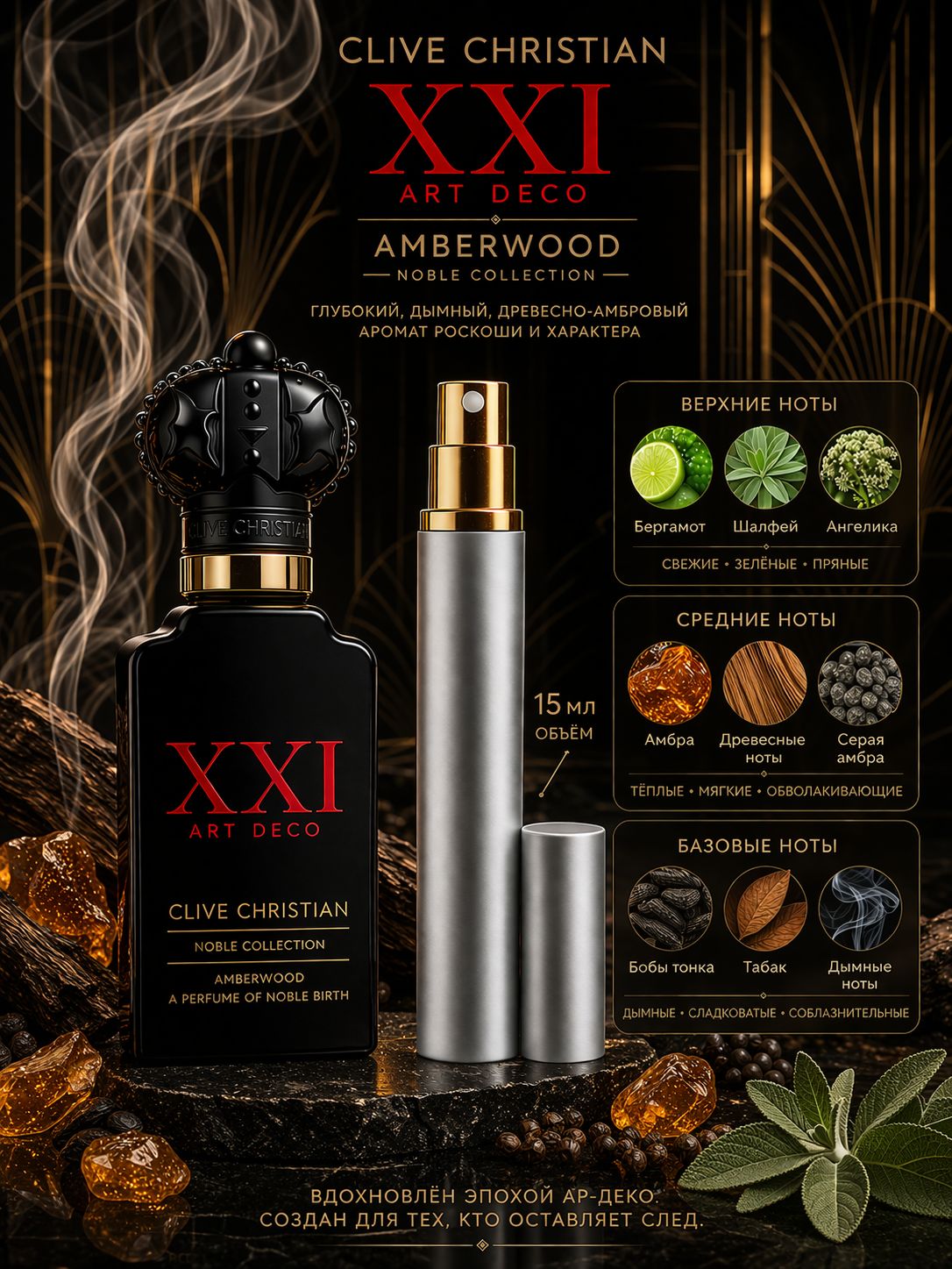 Clive Christian Noble XXI: Art Deco Amberwood Парфюмированная вода унисекс 15 мл Отливант купить