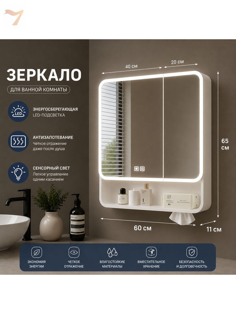 Шкаф для ванной,, 60х11х65 см, Универсальный #1
