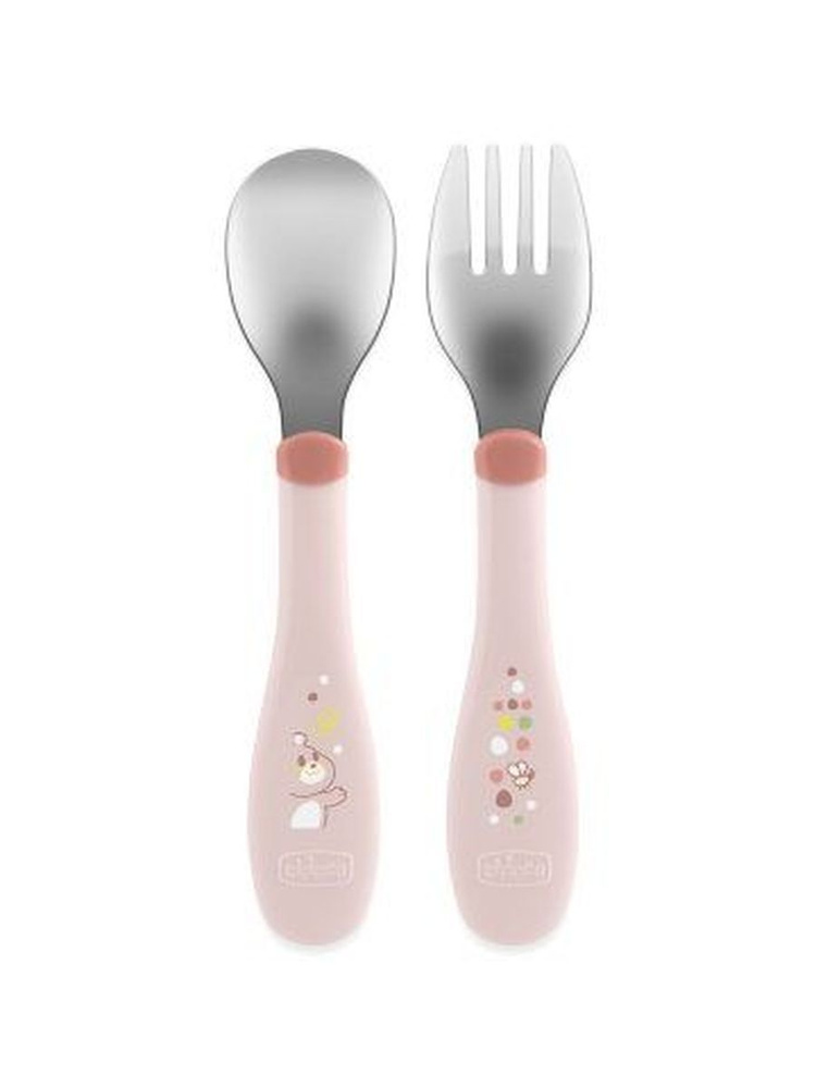 Набор столовых приборов Chicco Metal Cutlery 18м+, розовый #1