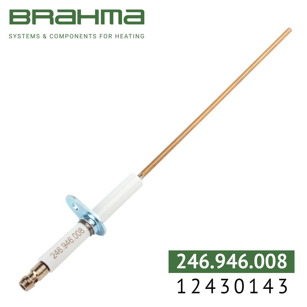 Электрод розжига Brahma BR08 12430143 215 мм для газовой горелки с керамическим изолятором и подключением #1