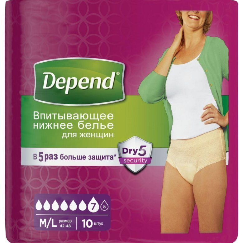 Depend Белье впитывающее для женщин M/L, нормал, 10 шт #1