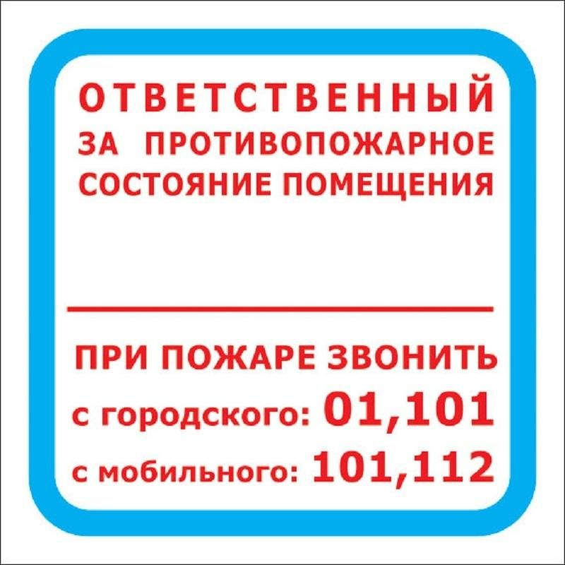 Знак пожарной безопасности Ответственный за противопожарное состояние помещения F16 (200x200мм, пластик) #1