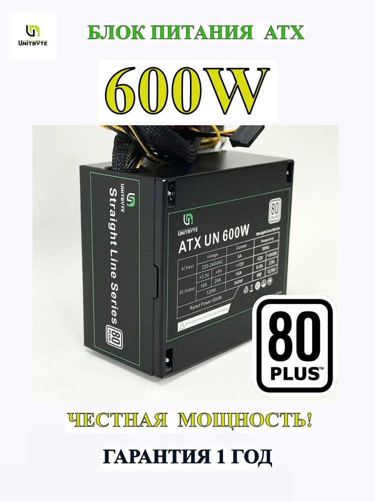 UNITBYTE Блок питания компьютера ATXUN600W, 600 Вт - купить с доставкой ...