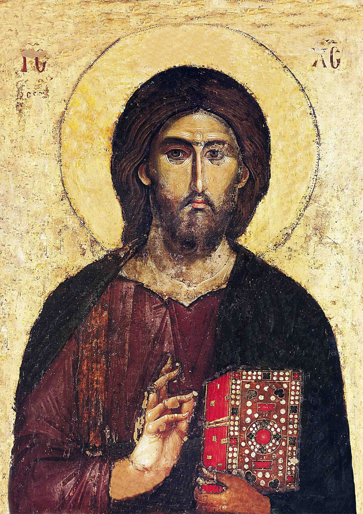 Икона древняя, Иисус Христос Пантократор /Вседержитель/, Холст с ...