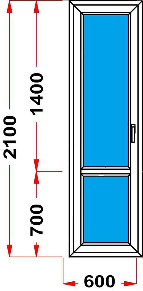 Балконная дверь 60 мм (2100 x 600) 51, с поворотной створкой, стеклопакет 2 стекла, левое открывание #1