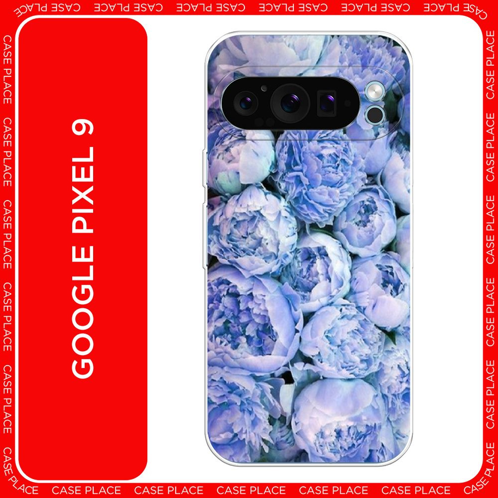 Силиконовый чехол на Google Pixel 9 / Гугл Пиксель 9 Пионы голубые ...
