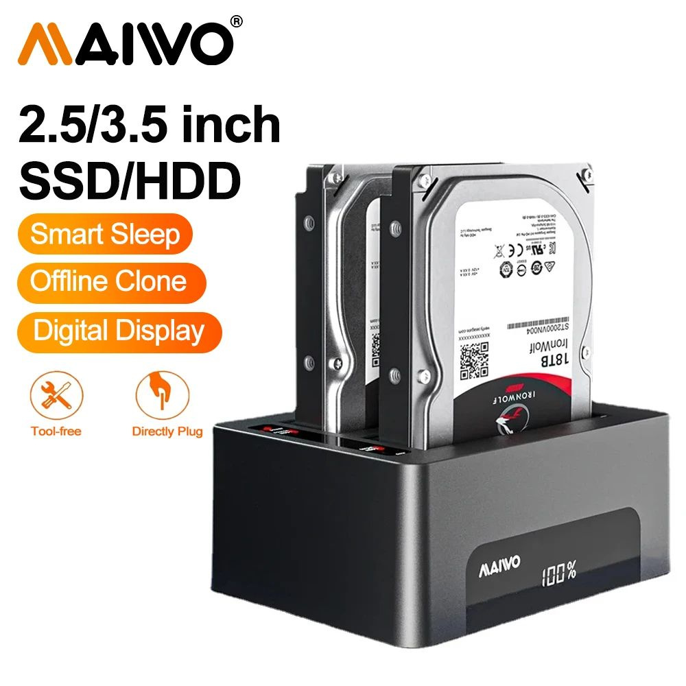 Док-станция для жестких дисков MAIWO с двумя отсеками и автономным ...