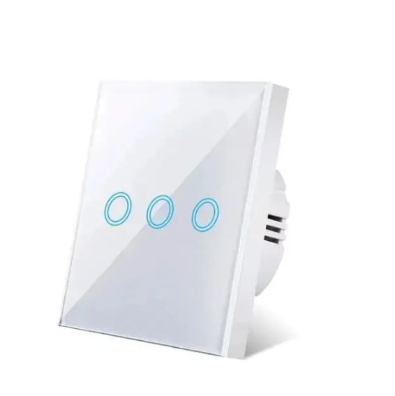 Беспроводной умный сенсорный трехклавишный WIFI выключатель Easy Tech c Яндекс Алисой и Siri Белый  #1