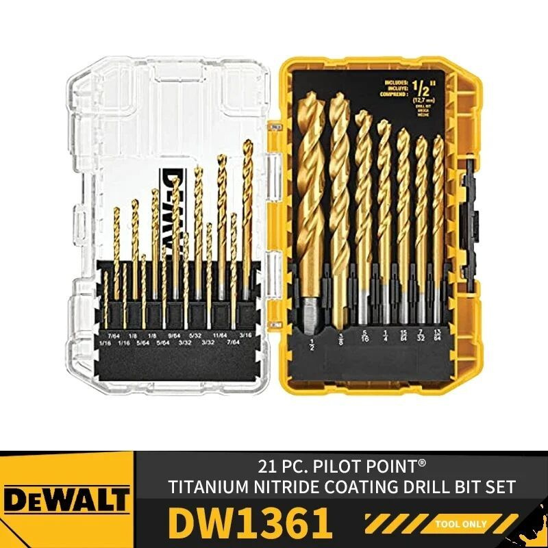 DEWALT DW1361 21 шт., набор сверл с пилотным наконечником и покрытием из нитрида титана, аксессуары для #1