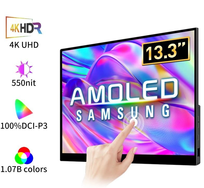 Монитор VCHANCE Портативный сенсорный 4K OLED 3840x2160, 60 Гц 13.3 ...