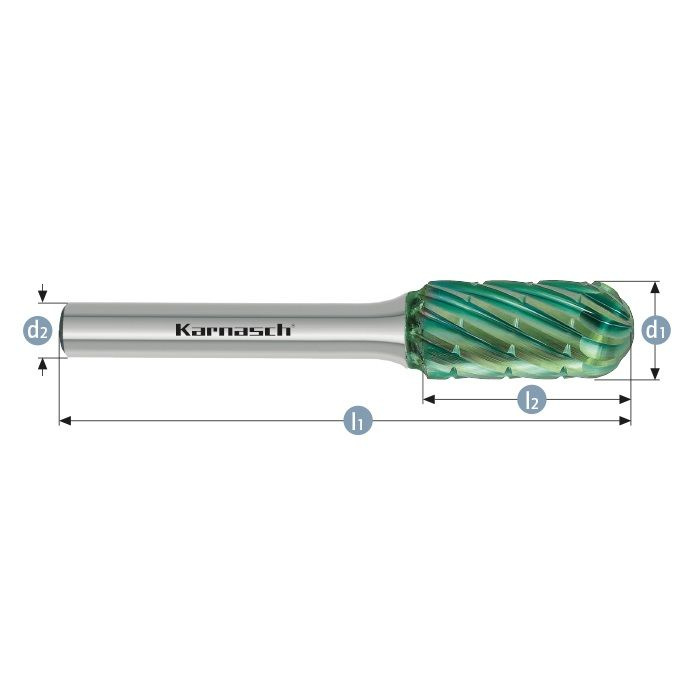 Борфреза C (цилиндр со сферическим концом) Karnasch, 8х20х6х65 мм, HP-3 PRO, Green-Tec  #1