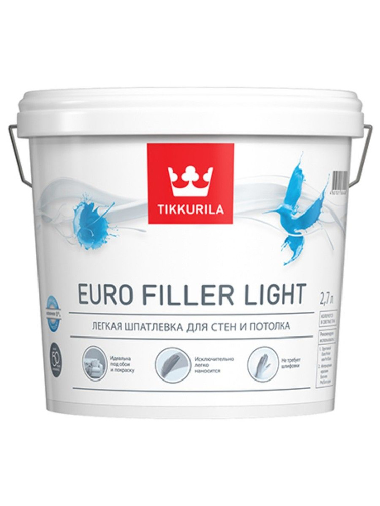 TIKKURILA EURO FILLER LIGHT шпаклевка финишная легкая для стен и потолков (2,7л)  #1