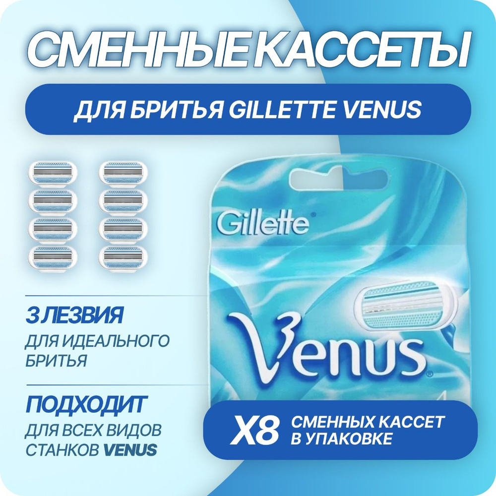 Cменные кассеты для женского бритвенного станка Gillette Venus, 3 лезвия 8 шт, Невероятная гладкость #1