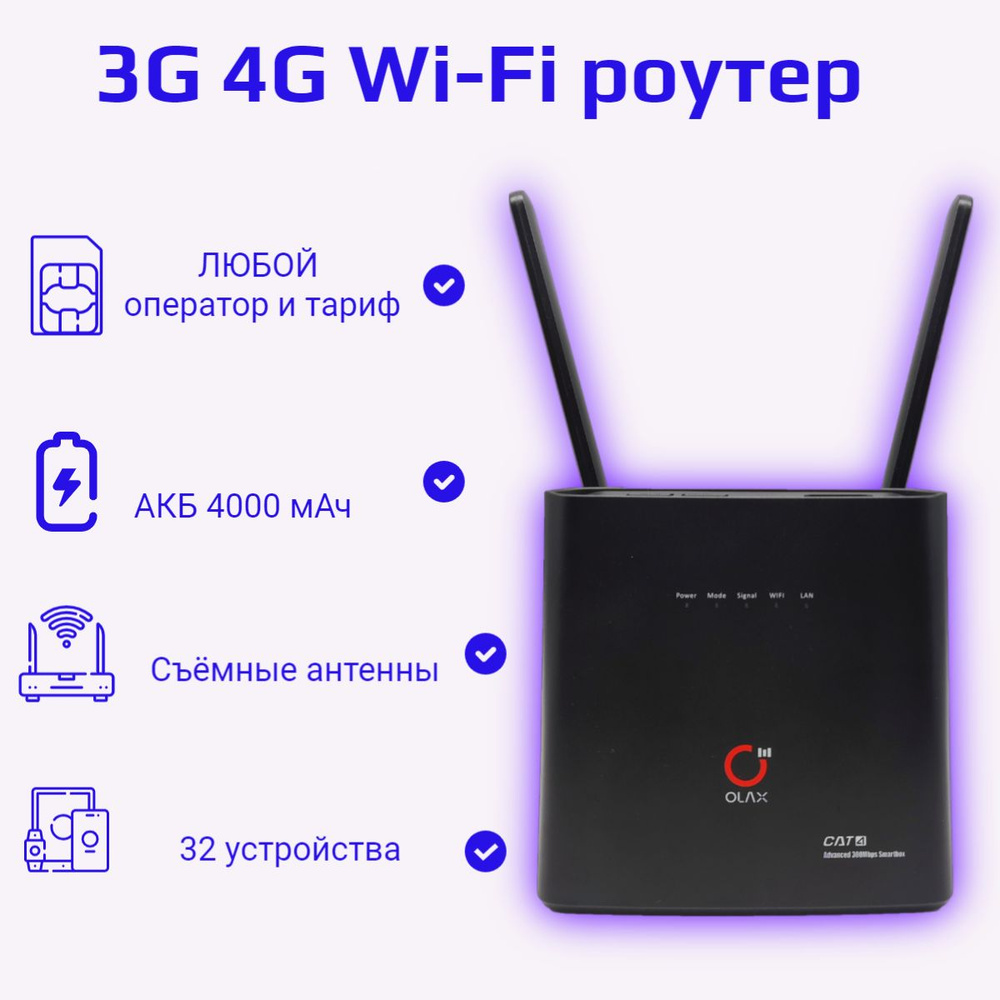 Wi-Fi роутер OLAX AX9 PRO со встроенным 3G/4G модемом и аккумулятором, sma  разъемы, смена IMEI, фиксация TTL