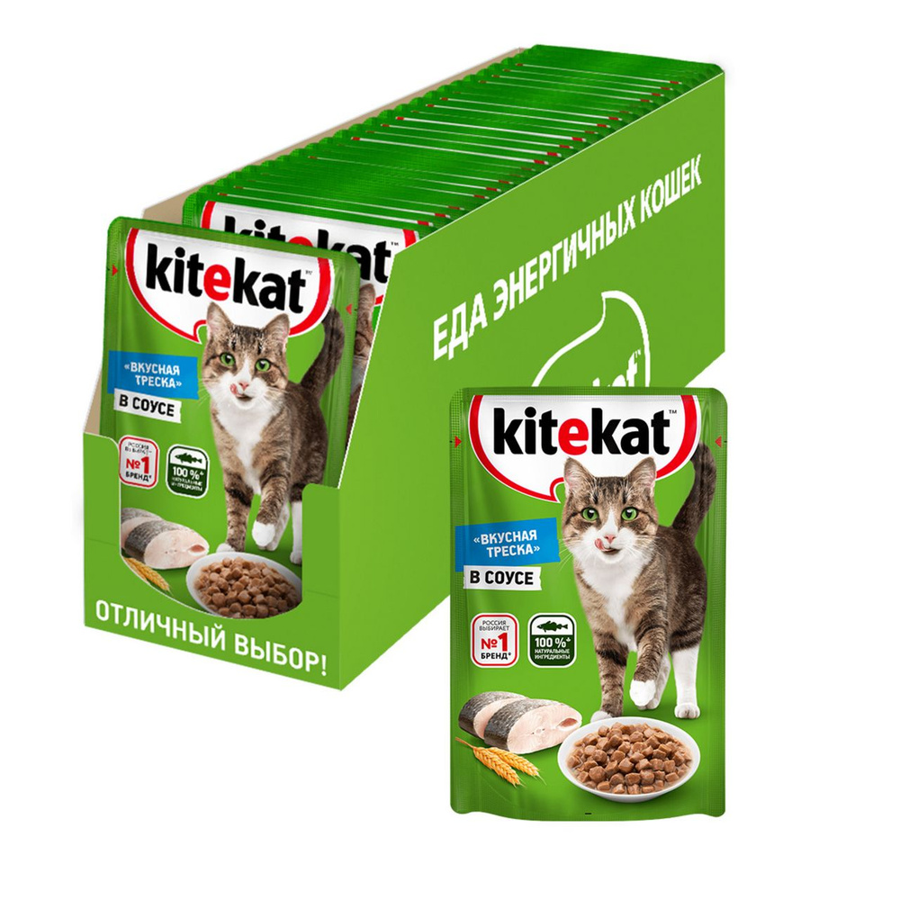 Корм влажный Kitekat для взрослых кошек с рыбой в соусе, 85г x 28 шт  #1