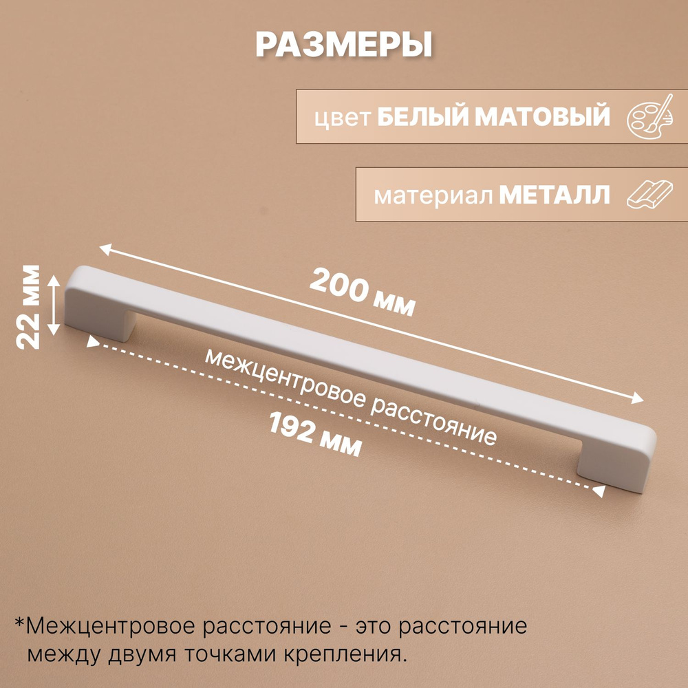 Ручки мебельные Style 192мм-межцентровое расстояние/200мм-длина Белый, 6 шт.  #1