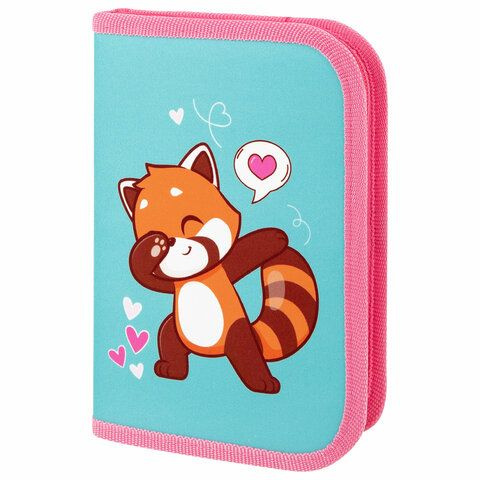 Пенал ПИФАГОР, 1 отделение, полиэстер, 19х13 см, "Red panda", 272283  #1