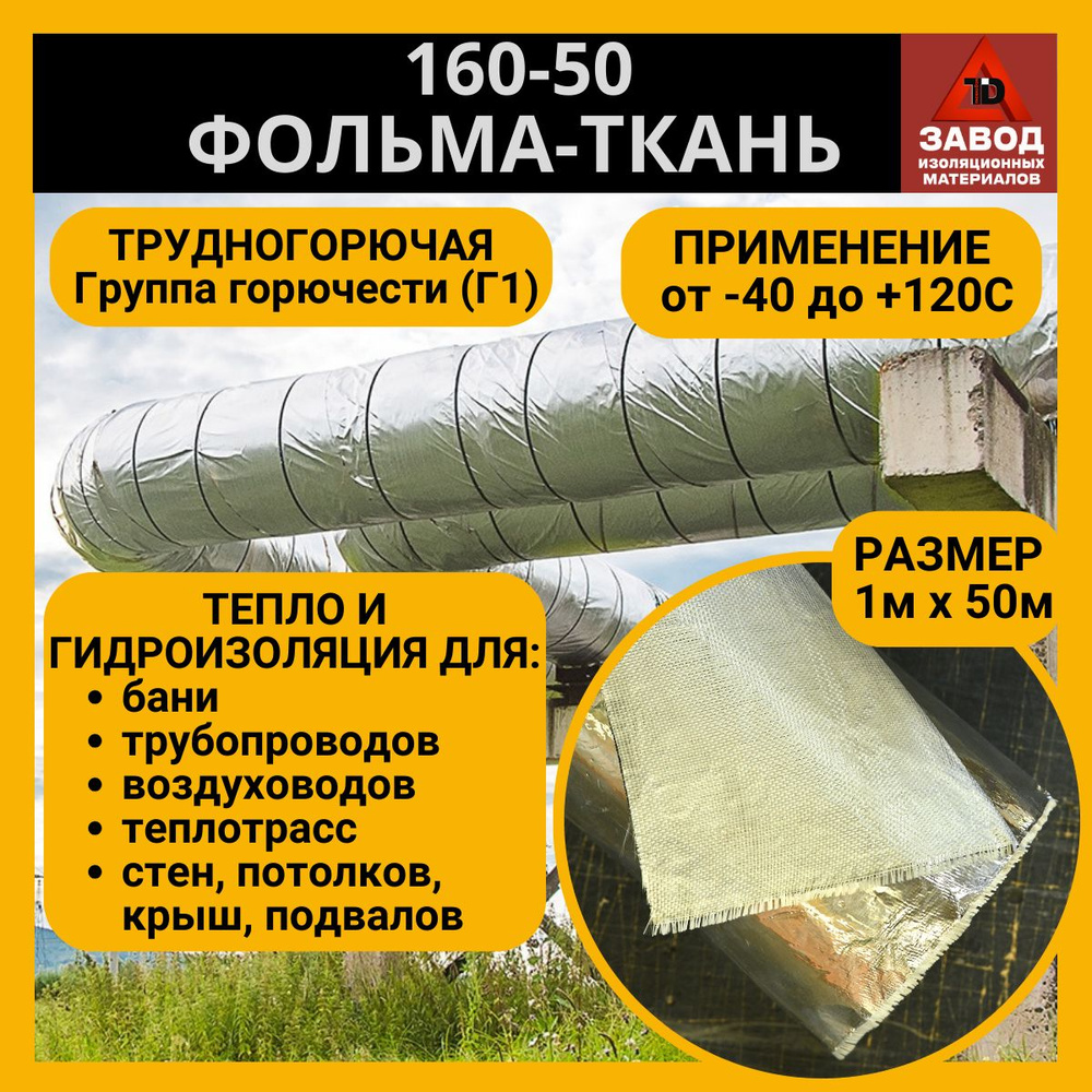 Утеплитель фольма ткань (160-50) 1x50м. Теплоизоляция - стеклоткань  покрытая алюминиевой фольгой. Защитный экран для печи, трубы, вентиляции