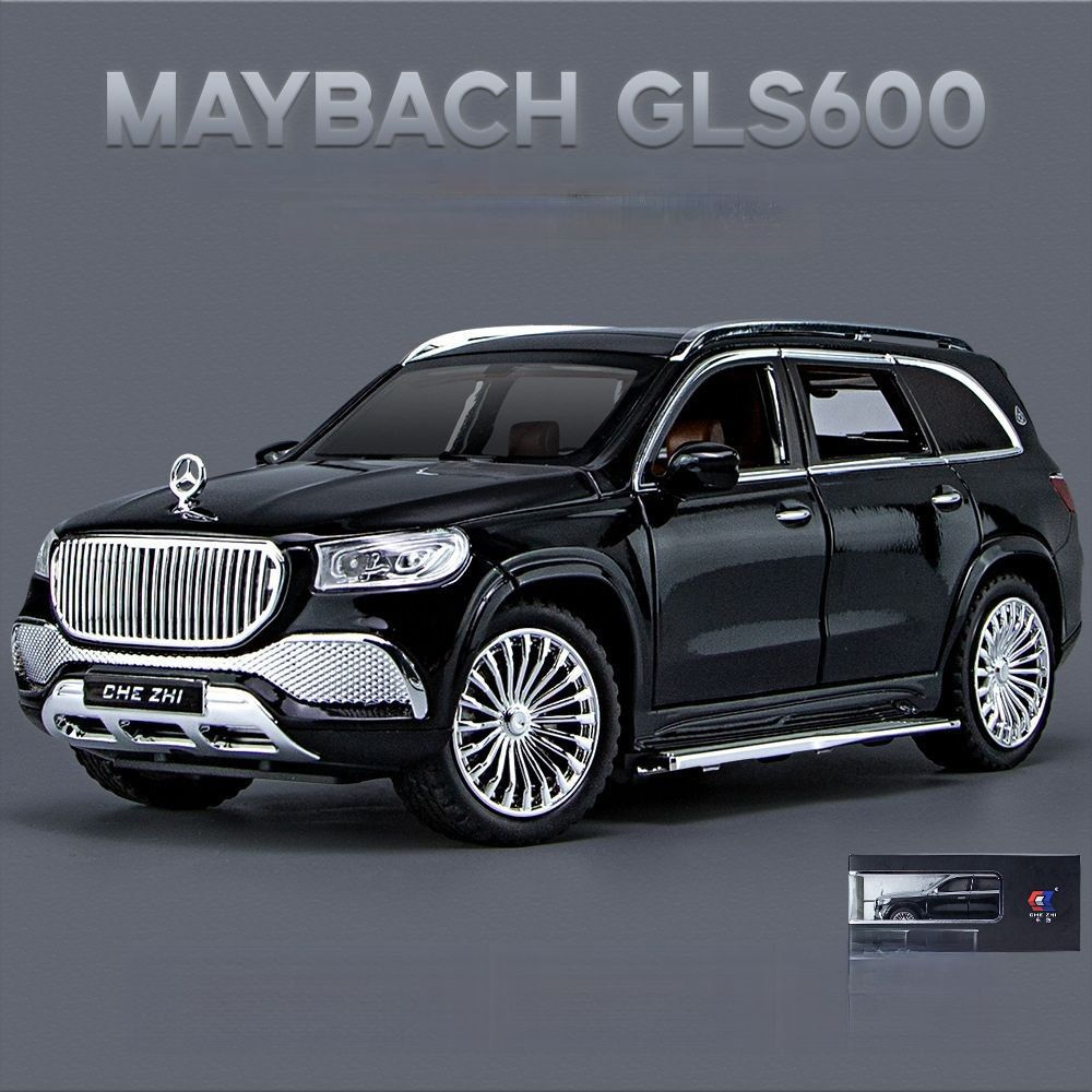 Машинка инерционная Mercedes-Benz Maybach GLS600 металлическая модель 1:24 бело-чёрная, со светом и звуком #1