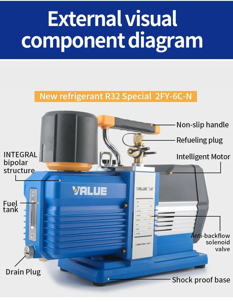 вакуумный насос для кондиционера Value VRP-15D/Энергоэффективный вакуумный насос с сверхвысокой эффективностью #1