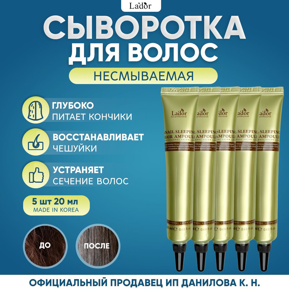 Lador Ночная восстанавливающая сыворотка для поврежденных волос с муцином улитки Snail Sleeping Hair #1