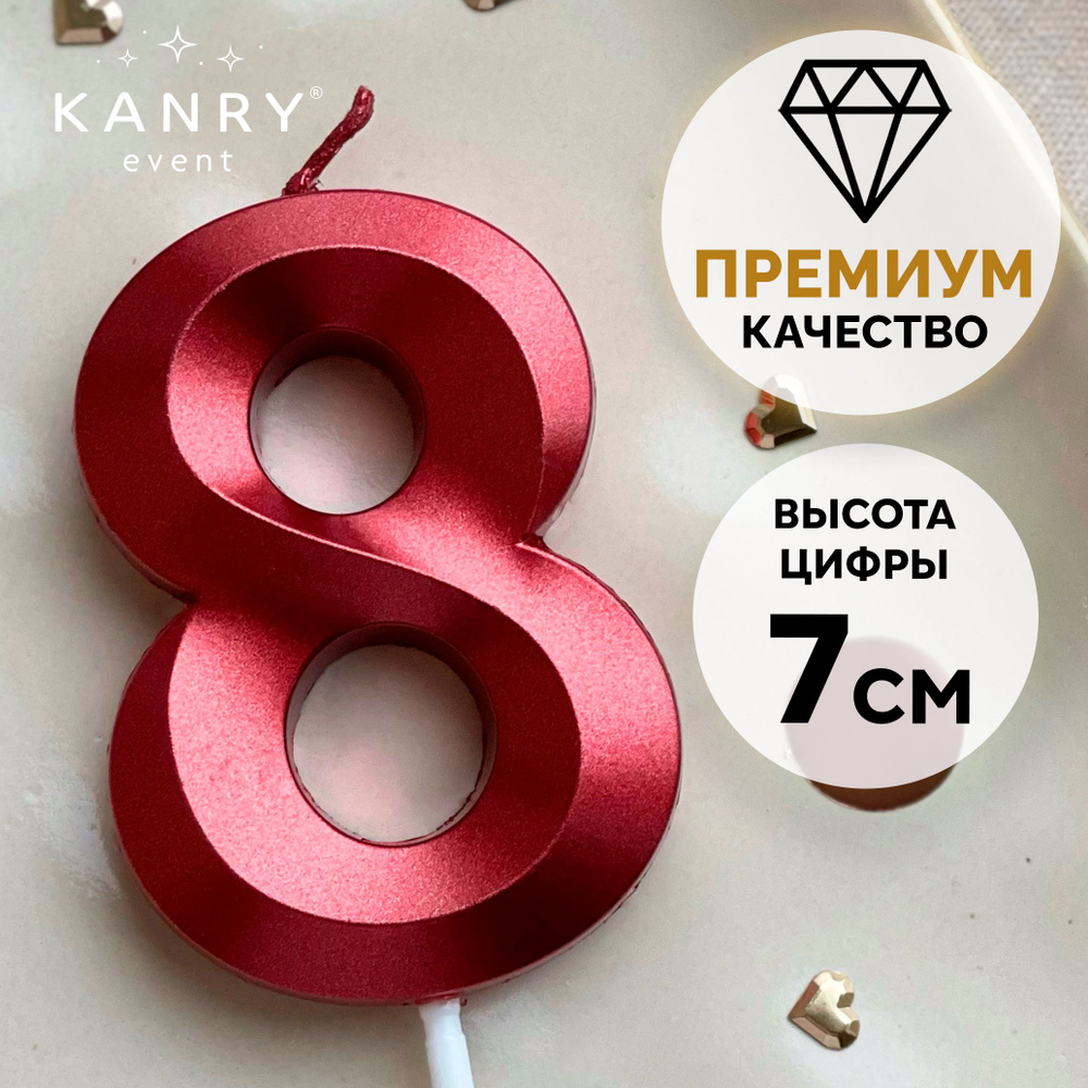 Свечи для торта, цифра 8, красный #1