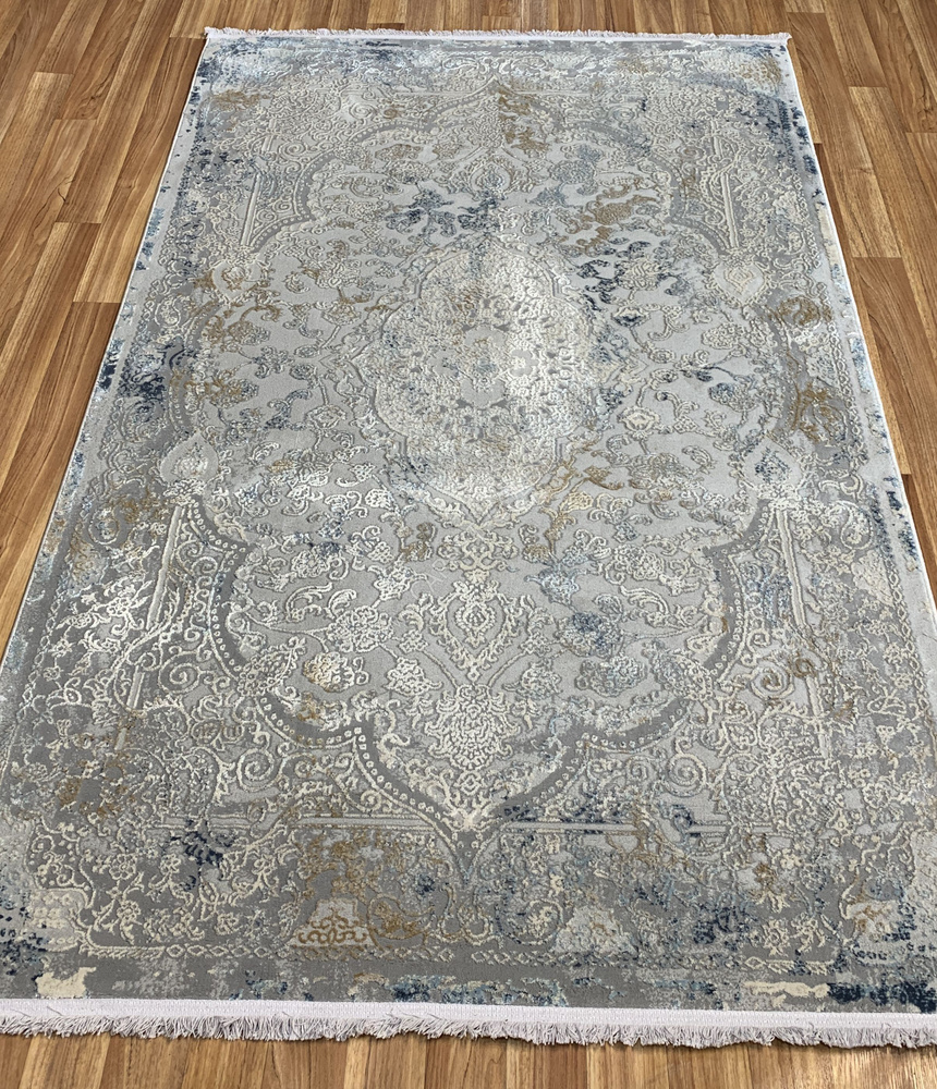 Ekocarpet Ковер ARZU 3508A стильный в винтажном стиле, серого цвета с добавлением серебристого и золотистого, #1