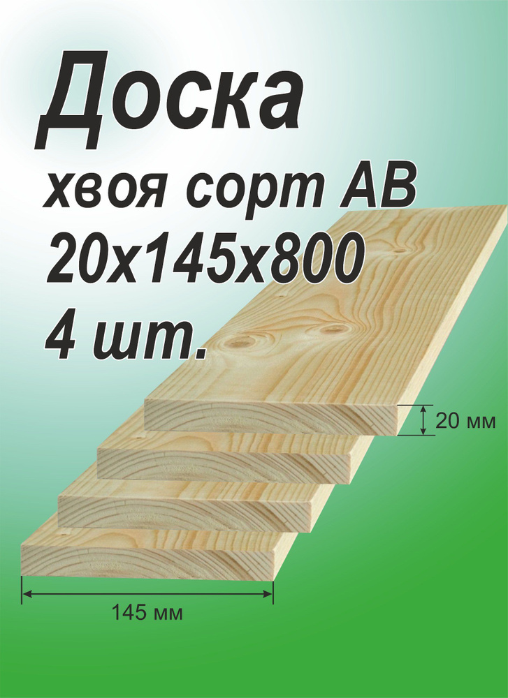 Доска строганная деревянная 20х145х800, 4 штуки #1