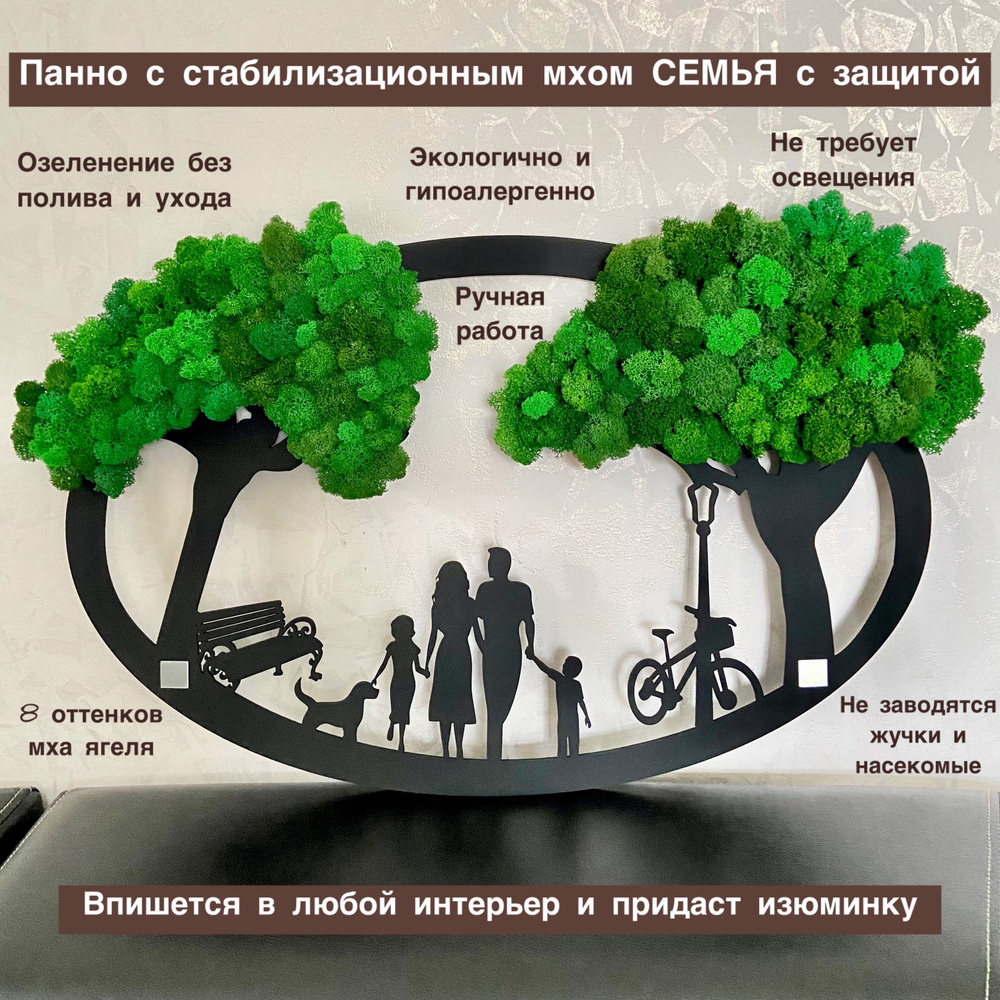 Панно интерьерное Семья с стабилизированным мхом, 62* 40 см, подарок лаванда  #1