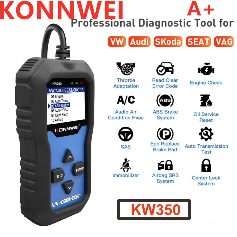 KONNWEI KW350 OBD2 сканер кодов для автомобилей VAG с ABS подушкой безопасности  #1