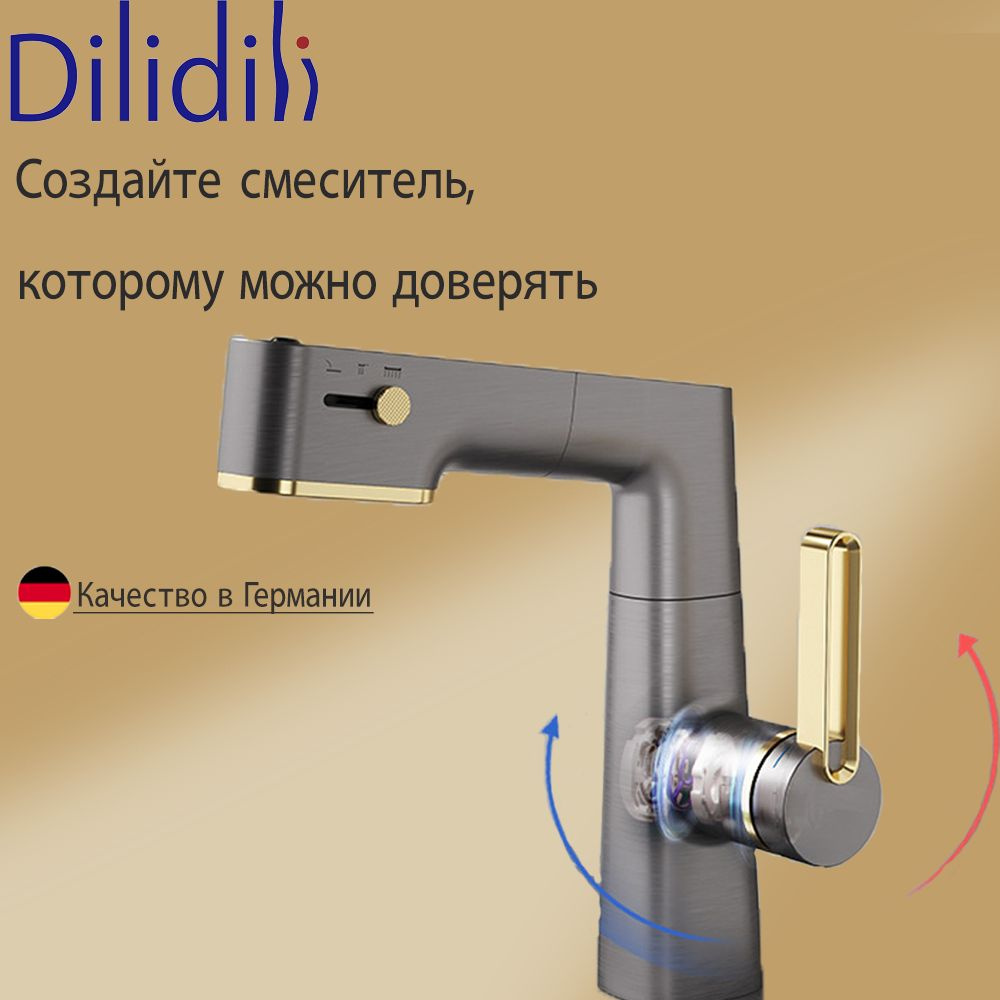 Выдвижной кухонный смеситель Dilidili с цифровым дисплеем, вращающийся и поднимающийся, металлический #1