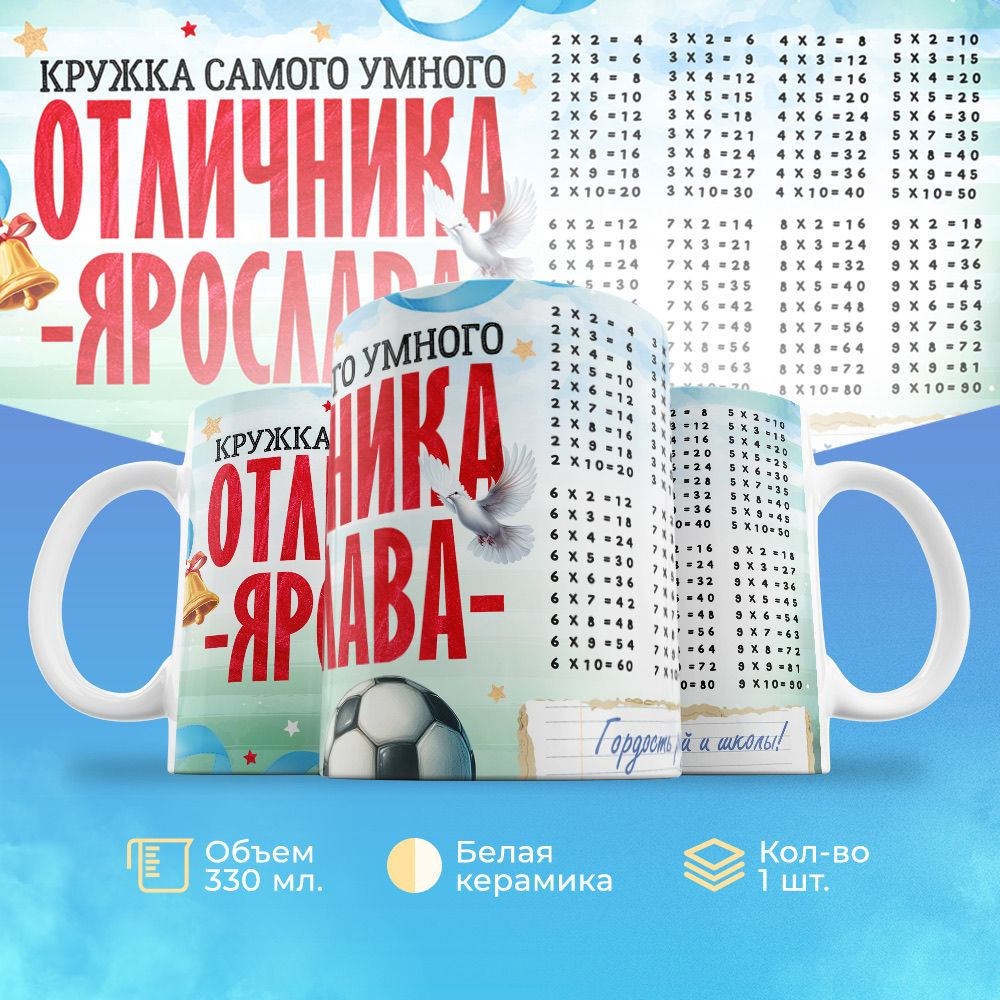 Кружка 330мл, с именем, отличника Ярослава #1