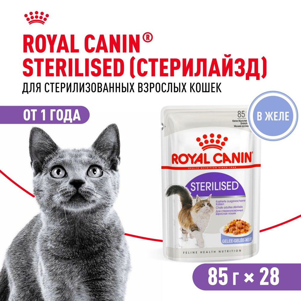 Royal Canin Sterilised Корм консервированный для стерилизованных взрослых кошек в желе, 0.085 г, 28 паучей #1