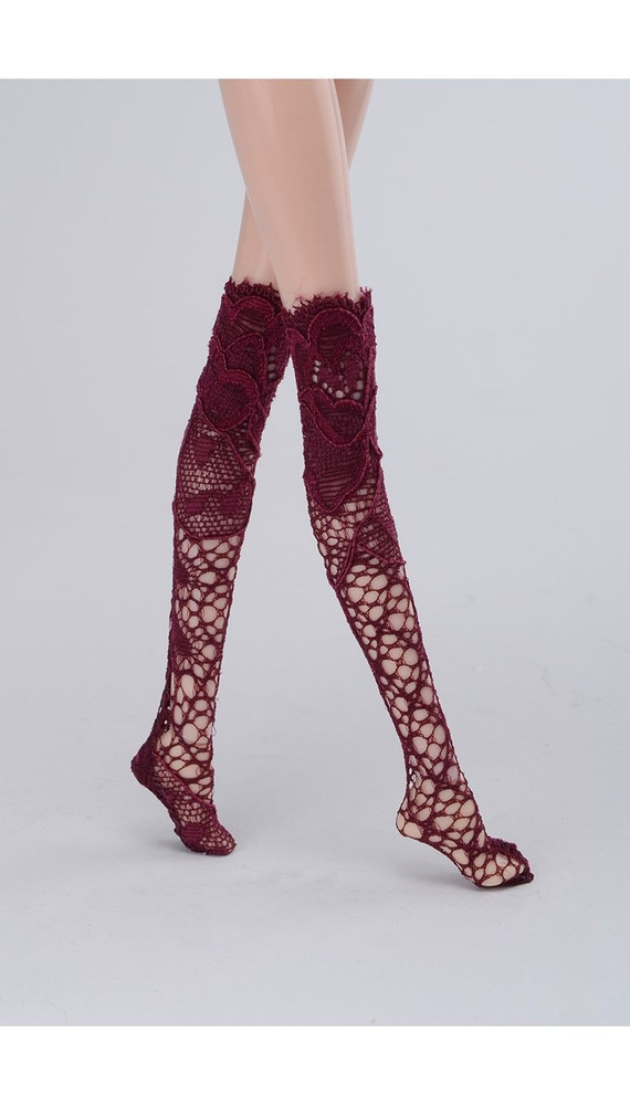 Гольфы для БЖД кукол Dollmore 12 inch Size - TX Lace Knee Socks (D Wine) (винные, кружевные, для кукол #1