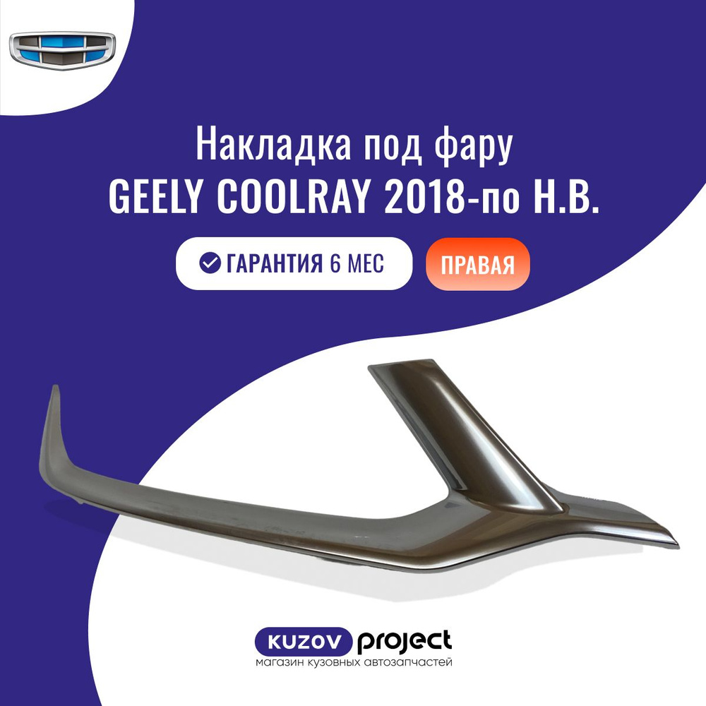 Накладка под фару правая хром Geely Coolray Джили Кулрей 2018-2024 Китай  #1