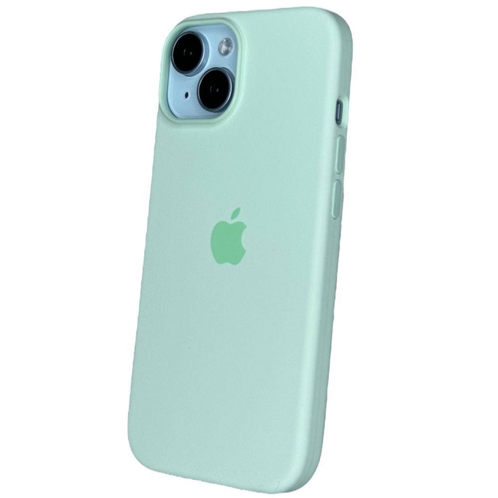 Silicone Case для Iphone 15, Оригинальный Силиконовый Чехол с MagSafe, с анимацией (NFС), цвет Пастельно-мятный #1