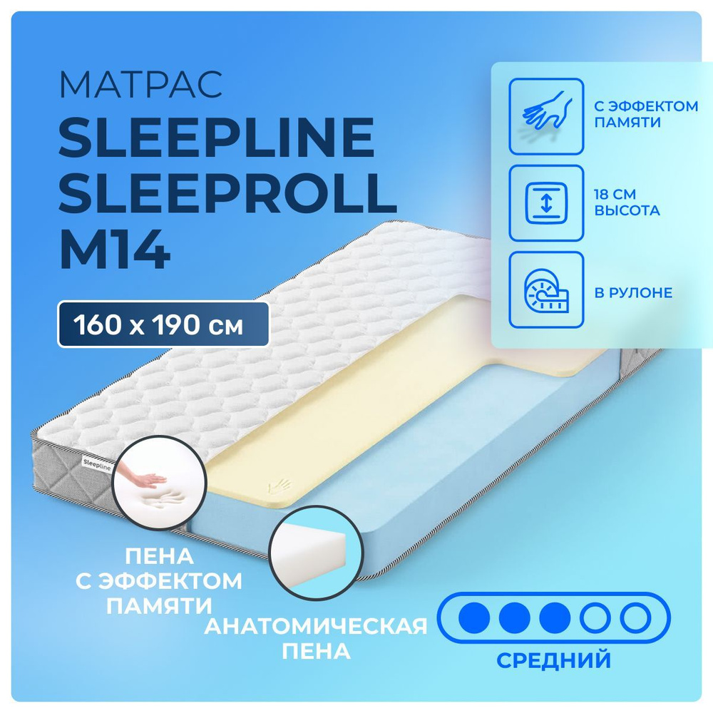 Матрас 160х190 Sleepline SleepRoll M14, беспружинный, двусторонний с разной жесткостью, cредне-жёсткий, #1