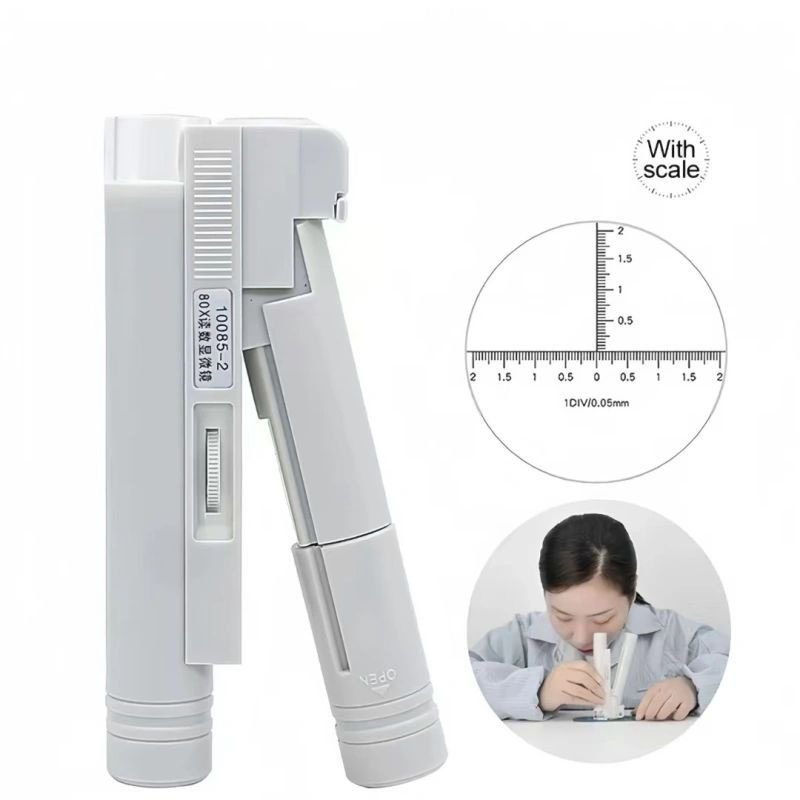 Портативный карманный микроскоп для студентов 40x80X100x белая мини-лупа со шкалой для чтения, складное #1