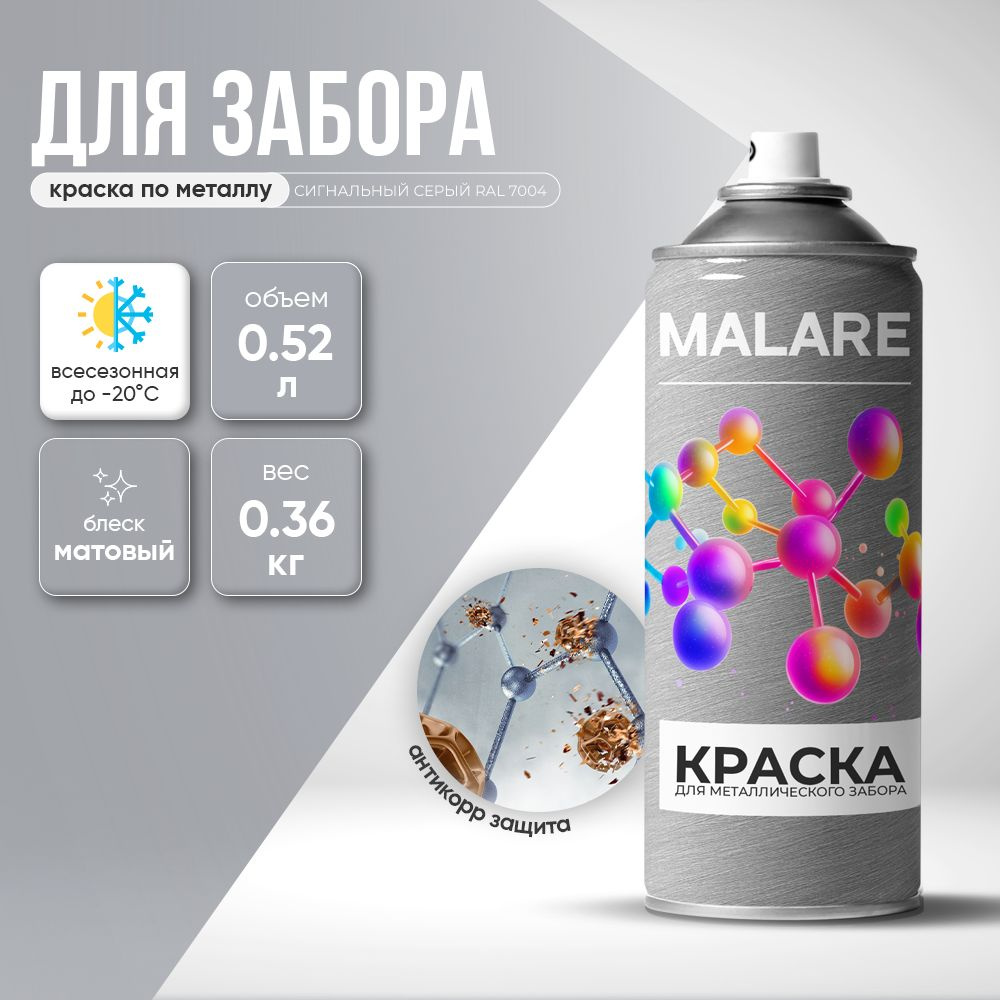 Аэрозольная краска по металлу Malare для крыш и заборов по ржавчине, для наружных работ, быстросохнущая #1