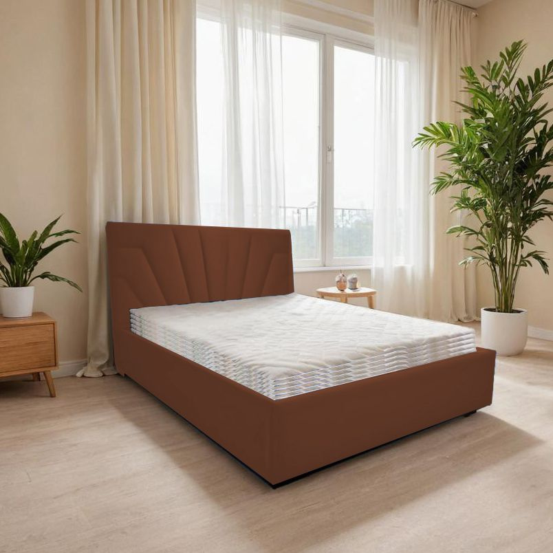 Двуспальная кровать Каир 180x200, с подъемным механизмом и с коробом для белья, велюр коричневый, ножки #1