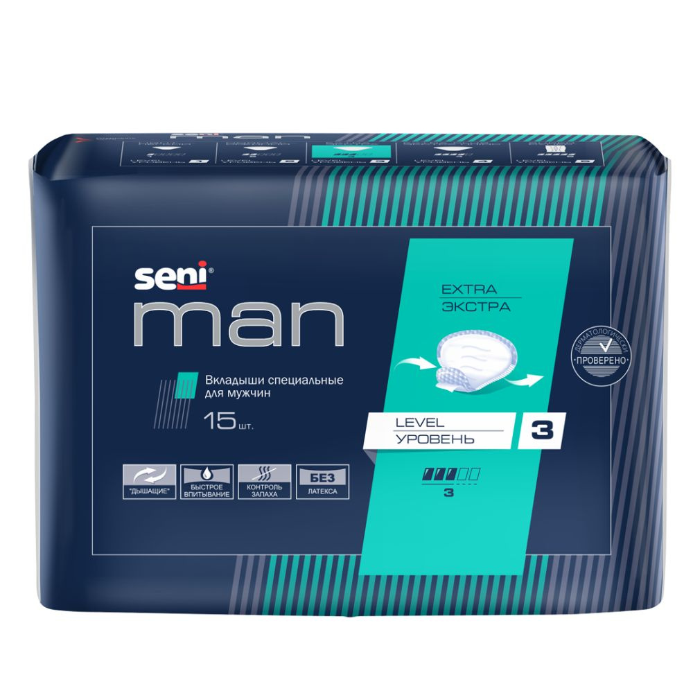 Прокладки урологические для мужчин Seni Man Extra Level 3, 3 капли, 15 штук #1