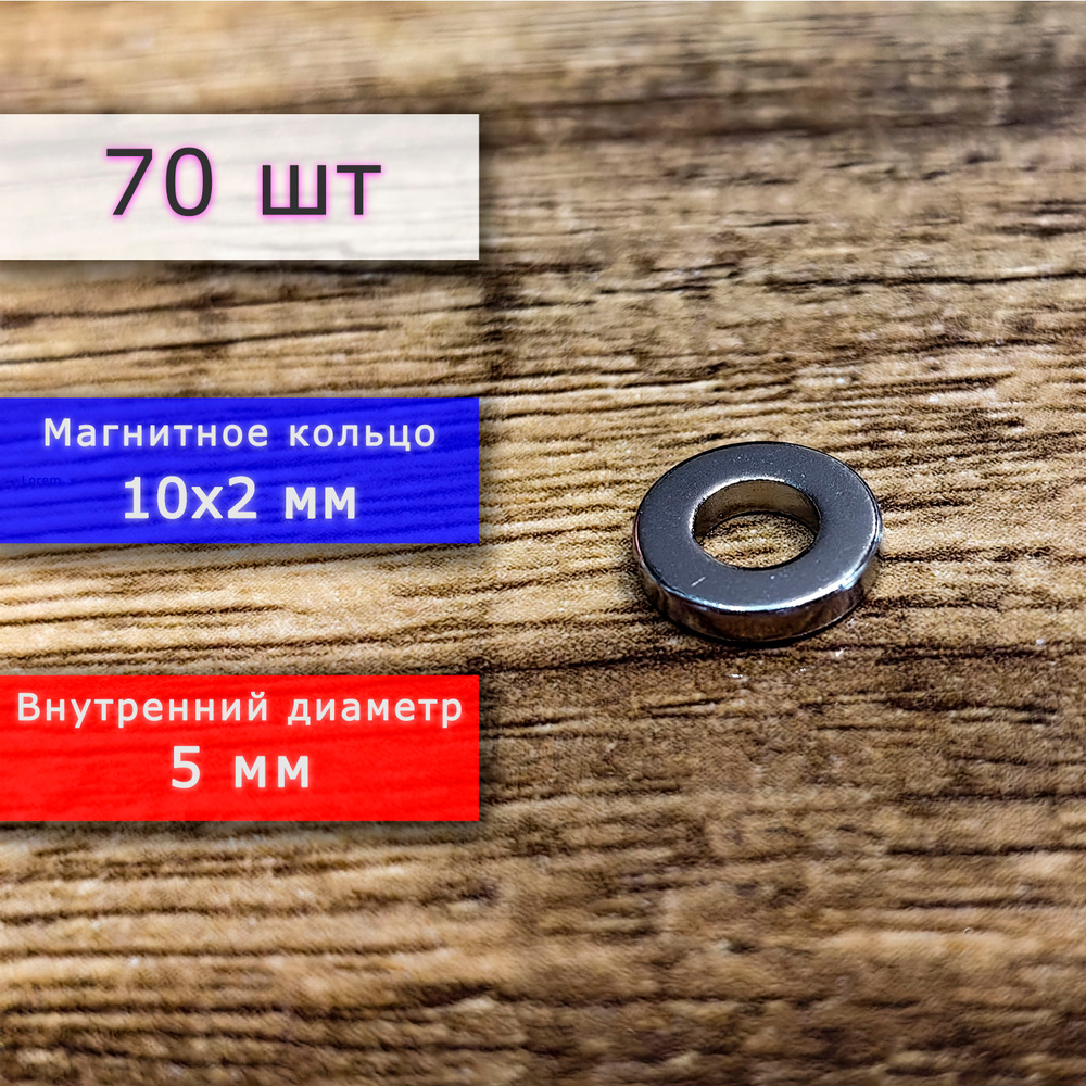 Неодимовый магнит универсальный мощный для крепления (магнитное кольцо) 10х2 мм с внутренним диаметром #1