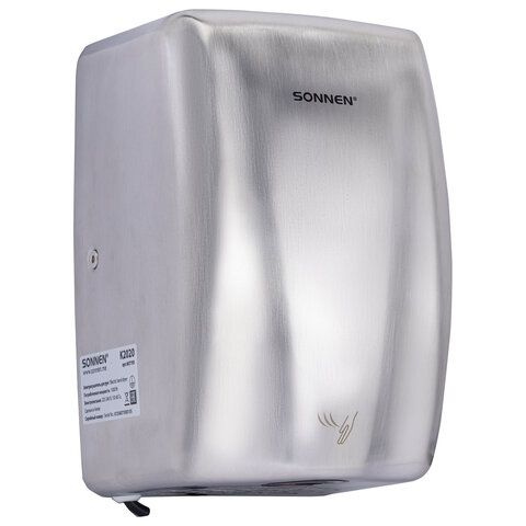 Сушилка для рук ВЫСОКОСКОРОСТНАЯ АНТИВАНДАЛЬНАЯ SONNEN K2020, 1000 Вт, 100 м/с, IPX3, 72 дБ, нержавеющая #1