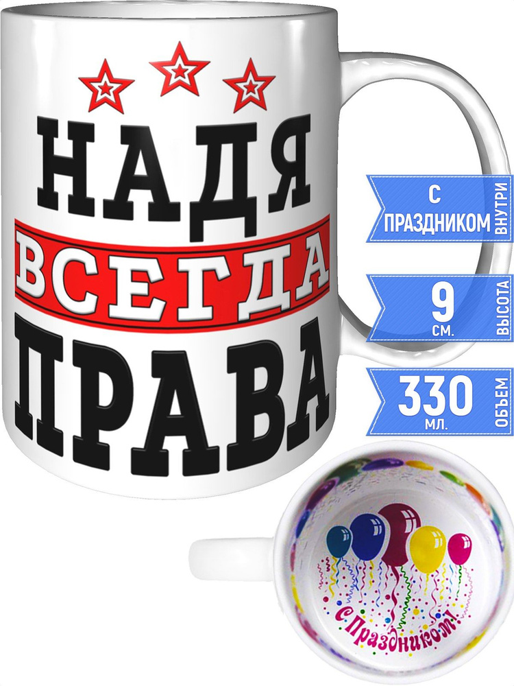 Кружка Надя всегда права - с праздником внутри #1